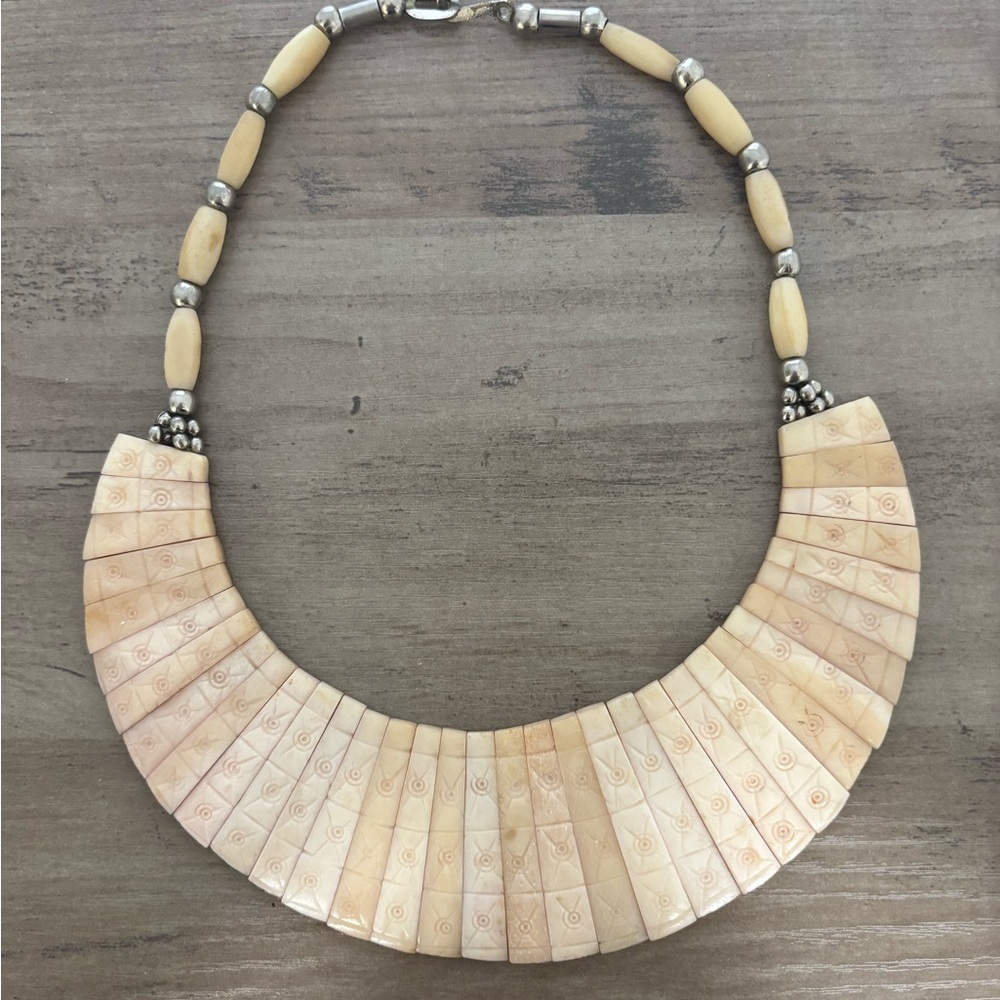 Vintage Pink Carved Statement Choker Necklace
